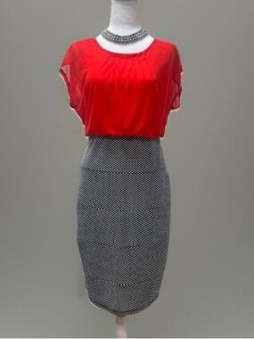 Enfocus Studio Red & Black patterned Pencil Dress w/ Shear Capped Sleeves 8